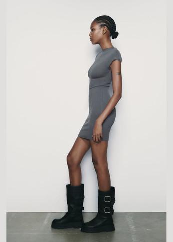 Серое спортивное, деловое, повседневный, кэжуал, праздничный, вечернее мини платье платье-водолазка, бэби долл, платье-свитер Zara