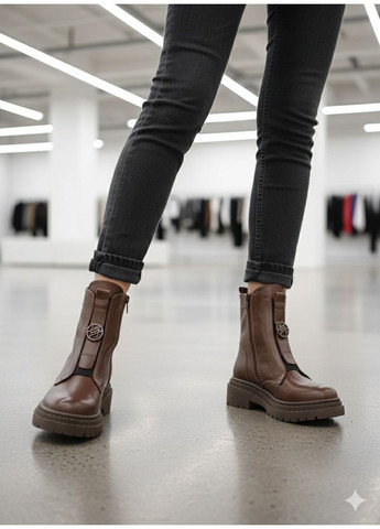 Жіночі демісезонні черевики з натуральної шкіри на байку, коричневі Paradize (370032738)