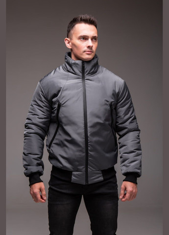 Сіра демісезонна утеплена куртка-бомбер на синтепоні Vakko