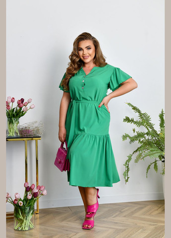 Зелена повсякденний сукня-сорочка з поясом сорочка No Brand однотонна