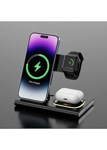 Бездротова зарядка 15W з підсвіткою для iPhone,Apple Watch,AirPods Black No Brand (372474799)