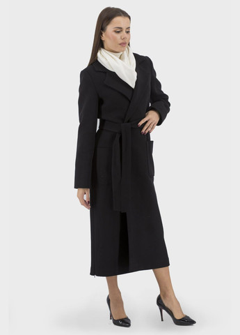 Чорне демісезонне Жіноче вовняне пальто на запах з поясом, без застібки, осінь/весна Kent (, ), 44368 No Brand