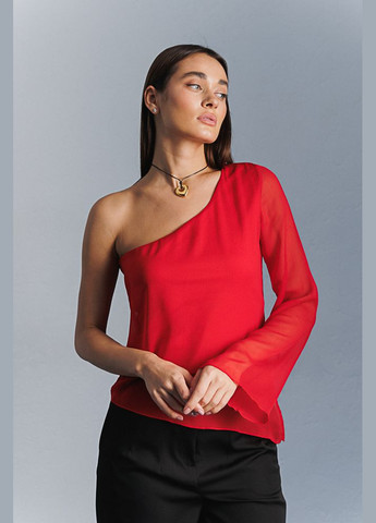 Червона демісезонна шифонова блузка з рукавом на одне плече Arjen