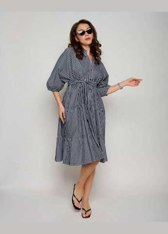 Чорна сукня жіноча літня сіра в смужку міді mklt3122-1 Liture