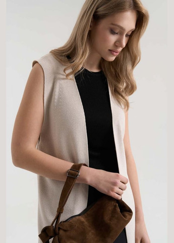 Бежевий демісезонний розпашний жилет з шовковистої пряжі (2819) Triko Bakh