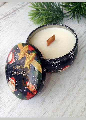 Новорічна соєва ароматична свічка з дерев'яним фітілем об'єм 80 мл аромат апельсин + шоколад Lucky Soap (314693740)