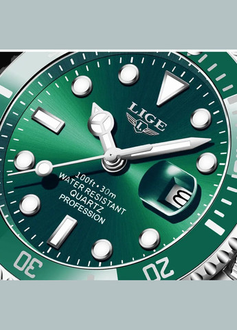 Мужские наручные часы Lige Daytona GREEN кварцевые элитные часы из нержавеющей стали Liga (341316278)
