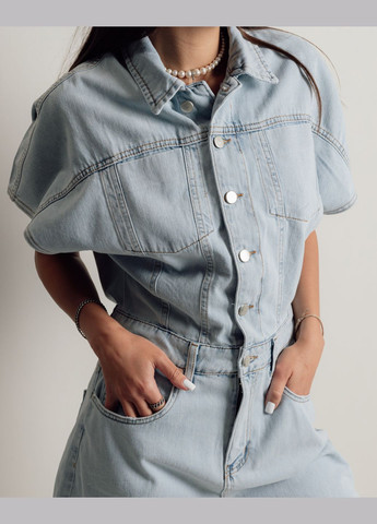 Комбинезон женский джинс Squalo светло-голубой повседневный хлопок