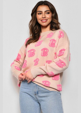 Бежевый зимний свитер женский с принтом бежевого цвета пуловер Let's Shop