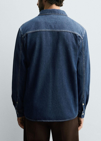 Синяя рубашка однотонная Zara