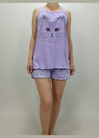 Светло-синяя пижама легкая котик р. 40 сиреневая triko (68032943-1) No Brand