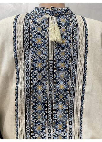 Серая стильная мужская вышиванка на сером льне ручной работы. m (371191021)