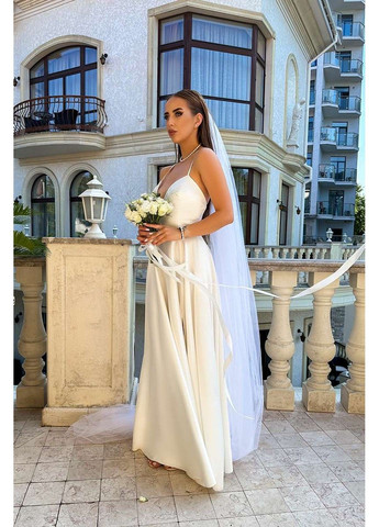 Молочна вечірня сукня бретелі атлас 24047 молочна Tanita-Romario