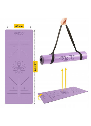 Коврик (мат) спортивный PU 183 x 68 x 0.4 см для йоги и фитнеса 4FJ0589 Violet 4FIZJO (280822897)