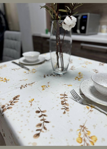 Скатертина Золоті квіти з Тефлоновим покриттям бавовняна Вологовідштовхувальна 110х140 см Біла No Brand (283038941)