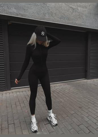 Женский комбинезон No Brand комбинезон-брюки однотонный чёрный повседневный, кэжуал, денил