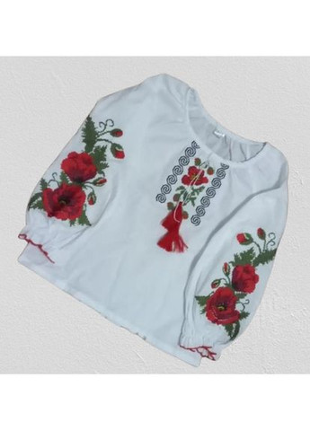 Белая вышиванка "маковый цвет" для девочек узор цветочный (373313409)