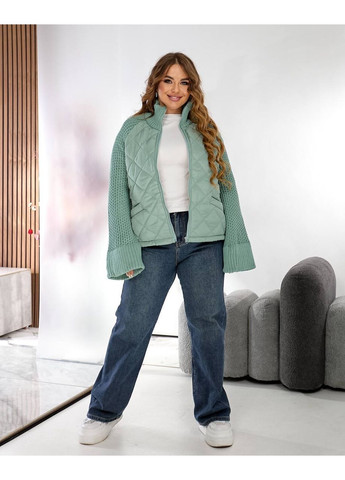 М'ятна демісезонна жіноча куртка з в’язаними рукавами — заміри в описі куртка-пальто GD/GL Модний простір