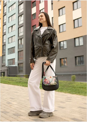 Жіноча сумка кросбоді через плече з екошкіри Чорна з квітковим принтом (938024720) Sambag (360965572)