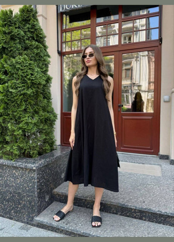 Черное элегантное летнее платье турецкий лен No Brand