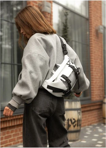 Большая женская поясная сумка бананка DynamicDart белая 38х21xсм Sambag (399207421)