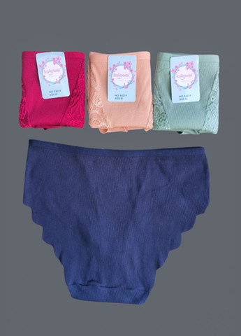 Набор 4 шт хлопковые трусы слип в рубчик с кружевом впереди (сзади бесшовные края, что не передавливают ягодицы No Brand (318093450)