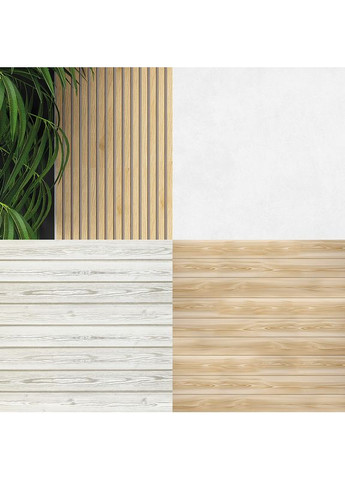 Вініловий фон 3D кутовий, рейкова стіна з зеленню, підлога біле дерево і світле дерево, 80×80 см, №58348 PhotoVinyl (354377924)