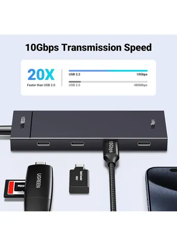 Хаб USB 3.2 Type-C -> 4хUSB-C 3.2 Gen2 10Gbps Black CM806 Ugreen (396105661)