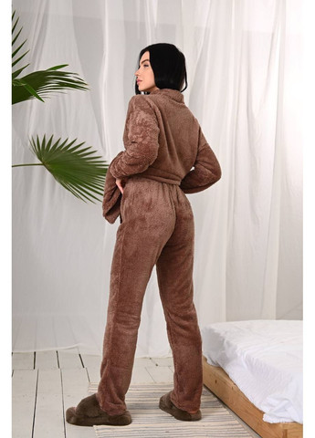 Кавова зимня жіноча плюшева піжама: сорочка + штани сорочка + брюки MonCher