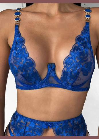 Синій комплект жіночої білизни з поясом і гартерами Simply sexy
