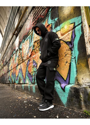 Стильний чоловічий костюм Stone Island на флісі чорний осінь/зима No Brand (368766244)