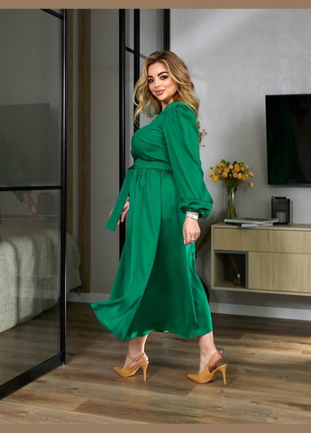 Зелена жіноча сукня міді з шовку колір зелений р.46/48 459117 New Trend