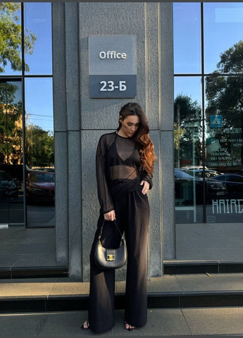 Чёрная прозрачная женская блуза в горошек с топом Avanti