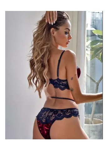 Бордовый демисезонный женский сексуальный кружевной велюр комплект. кружевной велюровый комплект нижнего белья бордовый. m China