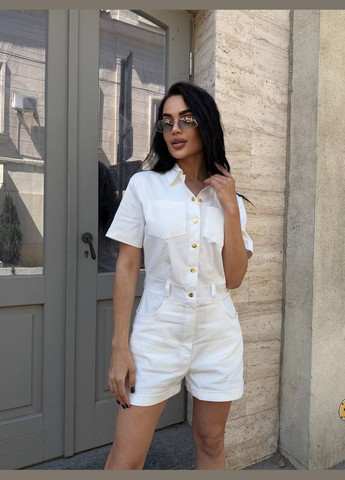 Комбінезон жіночий Style Point комбінезон-шорти однотонний білий повсякденний, кежуал джинс