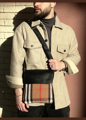 Сумка мессенджер кожаный черный с клеткой No Brand (327795777)