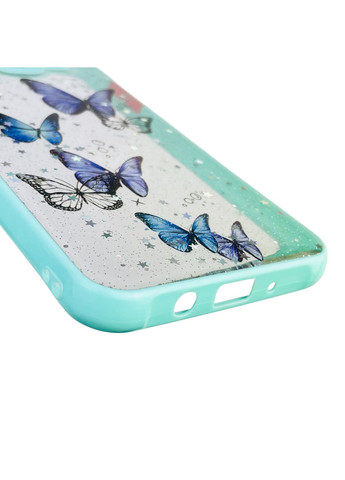 Чехол для Galaxy J7 2015 (SM-J700) с блёстками с бабочками на самсунг г7 2015 бирюзовый Samsung (366386089)