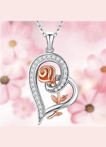 Ланцюжок з кулоном жіноча троянда в серці "Квіткова Елегія" Liresmina Jewelry (289199390)