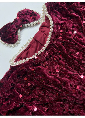 Темно-вишнева сукня вишнева з паєтками та бантом No Brand (370664928)