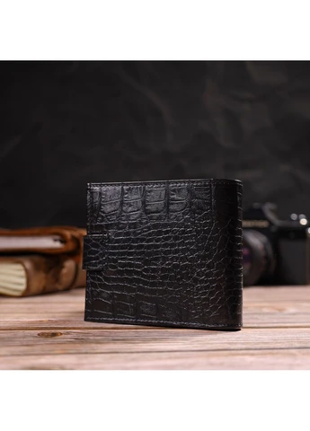 Мужской оригинальный бумажник горизонтального формата из натуральной кожи с тиснением под крокодила CANPELLINI Черный Верховинка 21768 (398257667)