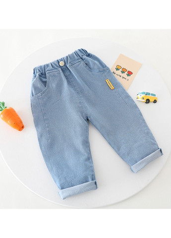 Блакитний демісезонний дитячий костюм в клітинку: сорочка, джинси, лонгслів No Brand