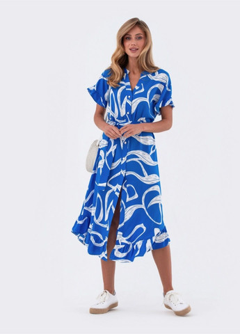 Голубое платье-рубашка из штапеля с принтом голубое Dressa