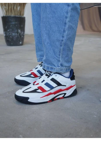 Белые летние кроссовки adidas niteball black white red адидас найтбол No Brand