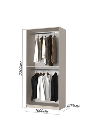 Шафа 2-дверна з антресоллю Оскар ДСП BG, додаткова штанга 100x52x260 см Сіра мишка (MBS-4836) MebelStar (371688853)