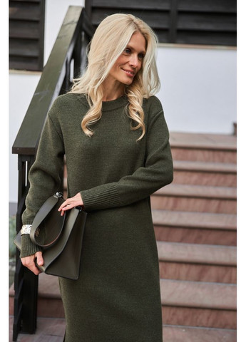 Оливковое (хаки) повседневный женское теплое платье из шерсти с воротником хомутом (2873) Triko Bakh