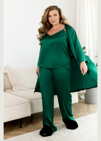 Зеленая всесезон домашний шелковый костюм 3-ка Minova