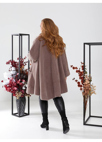 Рожево-коричневе Пальто розлітайка альпака Батал No Brand