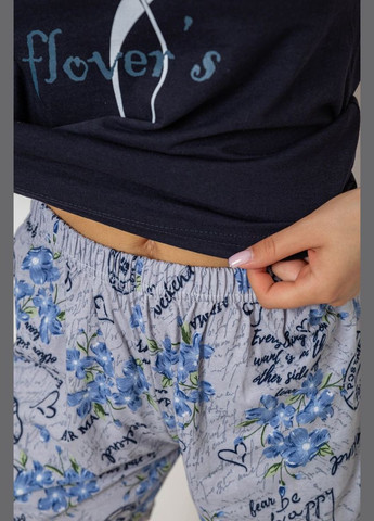 Темно-синяя всесезон пижама женская с принтом Fashion