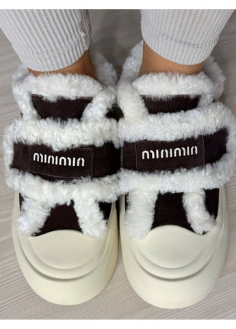 Коричневые кеды женские 15-6 с мехом и опушкой на липучке коричневые Hengji