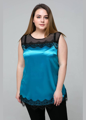 Голубая атласная блуза тони голубая с кружевом 56 Tatiana